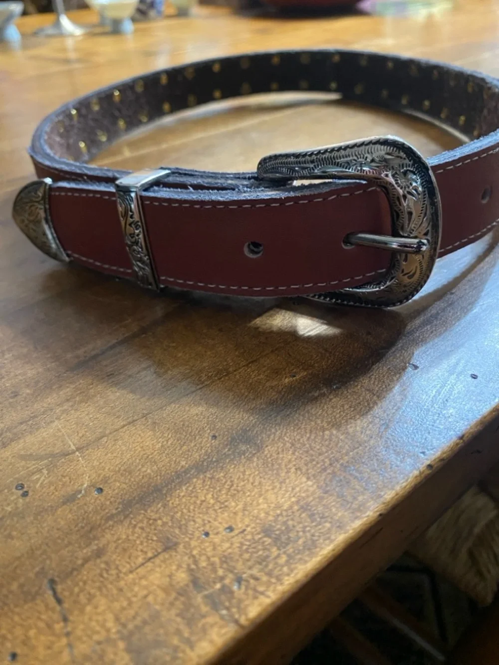 HANDCRAFTED  Belt Turquoise and Blue sequins  silver tone buckle size 26